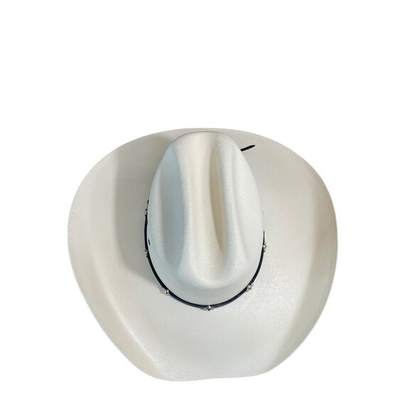 Lone Star White Western Cowboy Hat With Black Band & Silver Accents - Picture 9 of 10